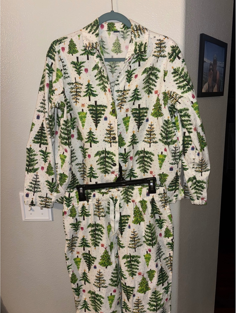 Old Navy Christmas Tree Pajama Set 100% Cotton Flannel Matching PJ's Women's M